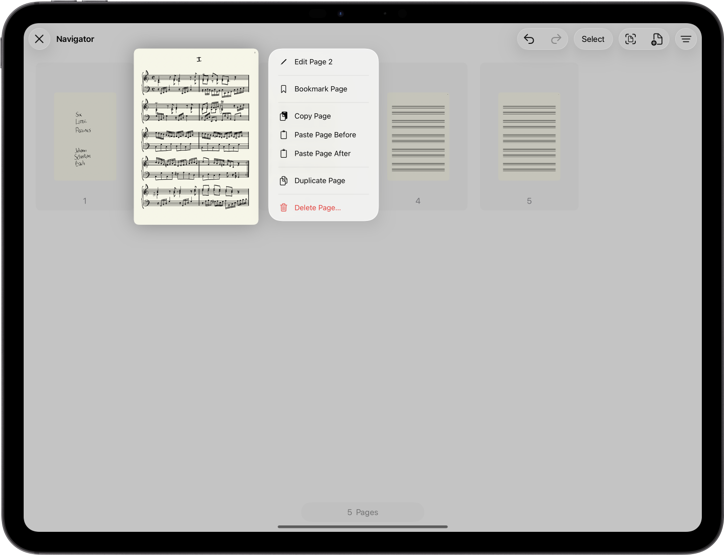 MusicPad page navigator