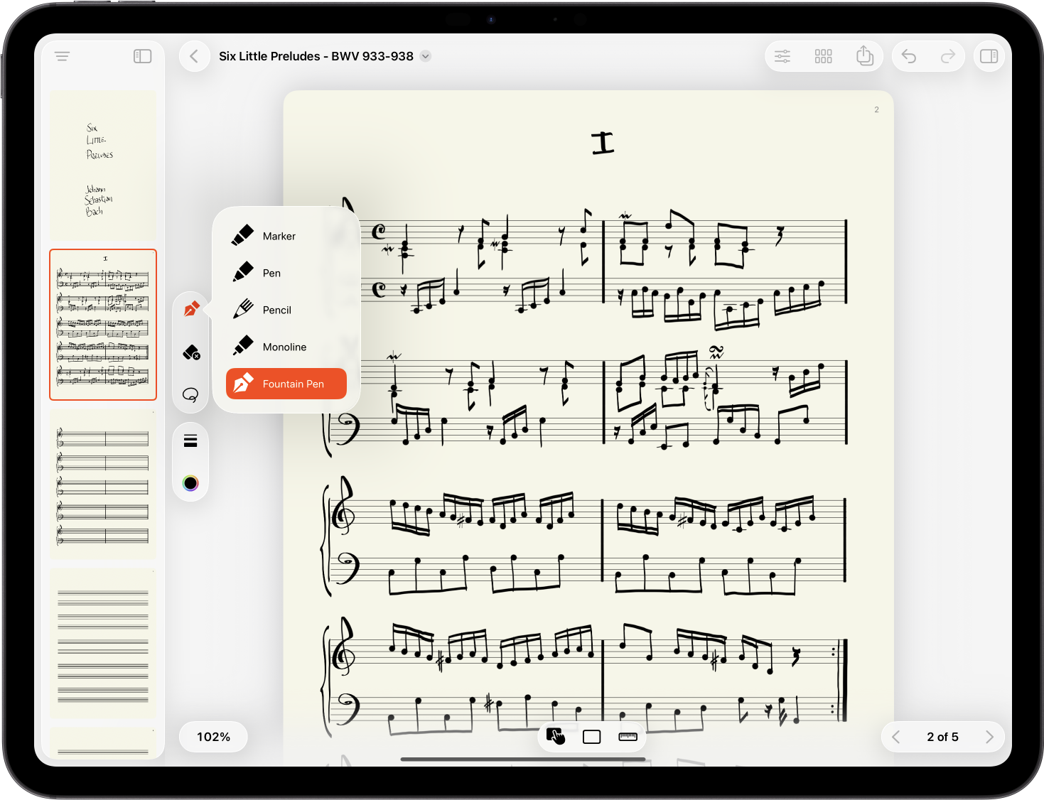 MusicPad on iPad with Apple Pencil tools