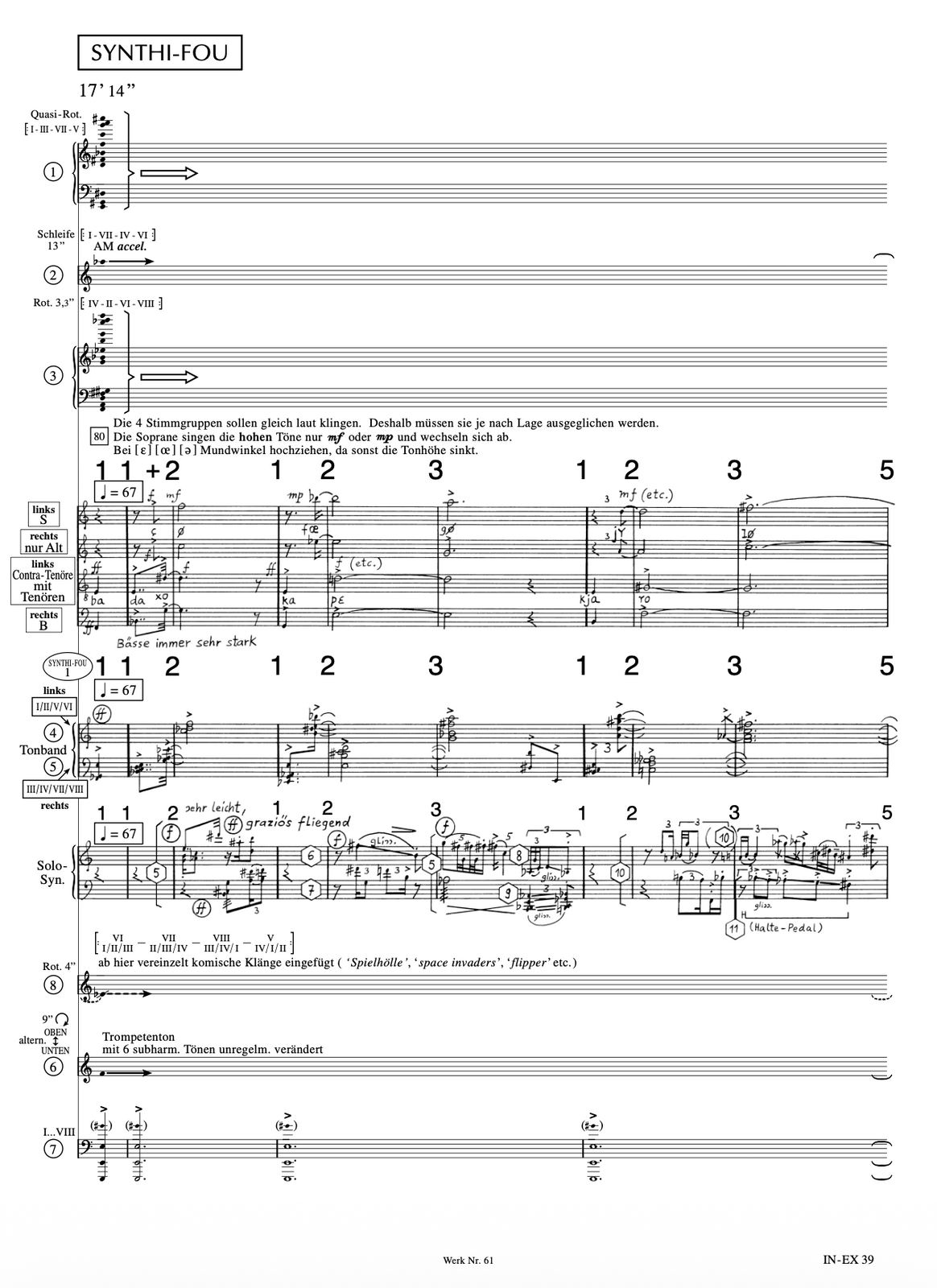 First page of the score of SYNTHI-FOU. Full score available at www.stockhausen-verlag.com